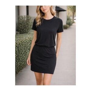 James Perse Stretch Jersey Blouson Shirt Dress Womens Medium Black Casual Sporty